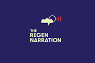 The logo for "The Regen Narration" podcast featuring a cloud, speech bubble, and radio waves.